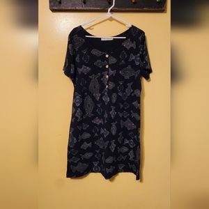 Fresh Produce Navy Blue Mini Dress with White Fish Print